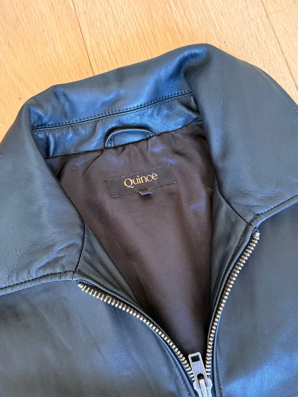 Quince Oversized Leather Bomber Jacket - True Black, Size Medium - Picture 3 of 5